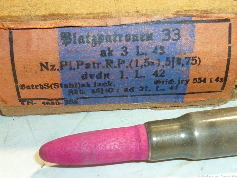1rd PLATZPATRONEN Wood Bullet Blank 1943 German 8x57 8mm Mauser-img-1