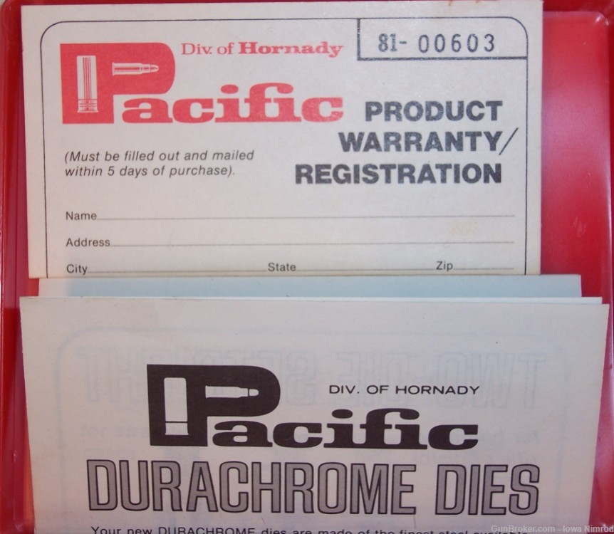 Pacific Hornady .375 H&H Durachrome FL 2-Die Set & #5 Shell Holder #40514-img-2