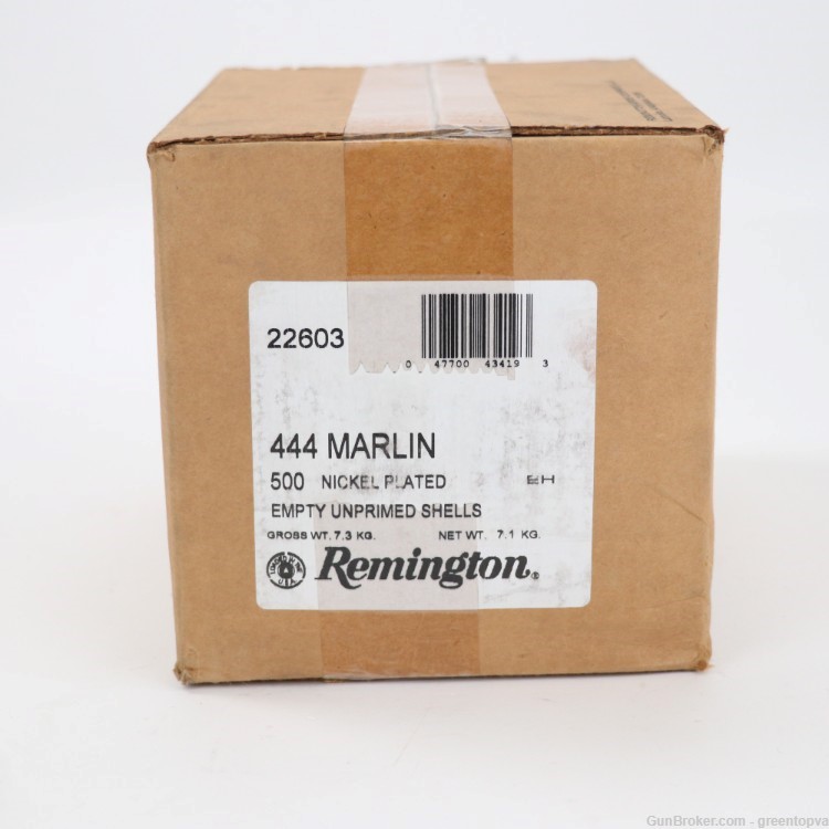 REMINGTON FACTORY 444 MARLIN RELOADING NICKEL CASES UNPRIMED 500 COUNT NEW!-img-0