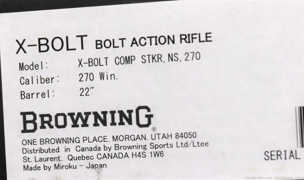 FACTORY NEW BROWNING X-BOLT COMPOSITE STALKER RIFLE 270 WIN NO RESERVE!-img-6