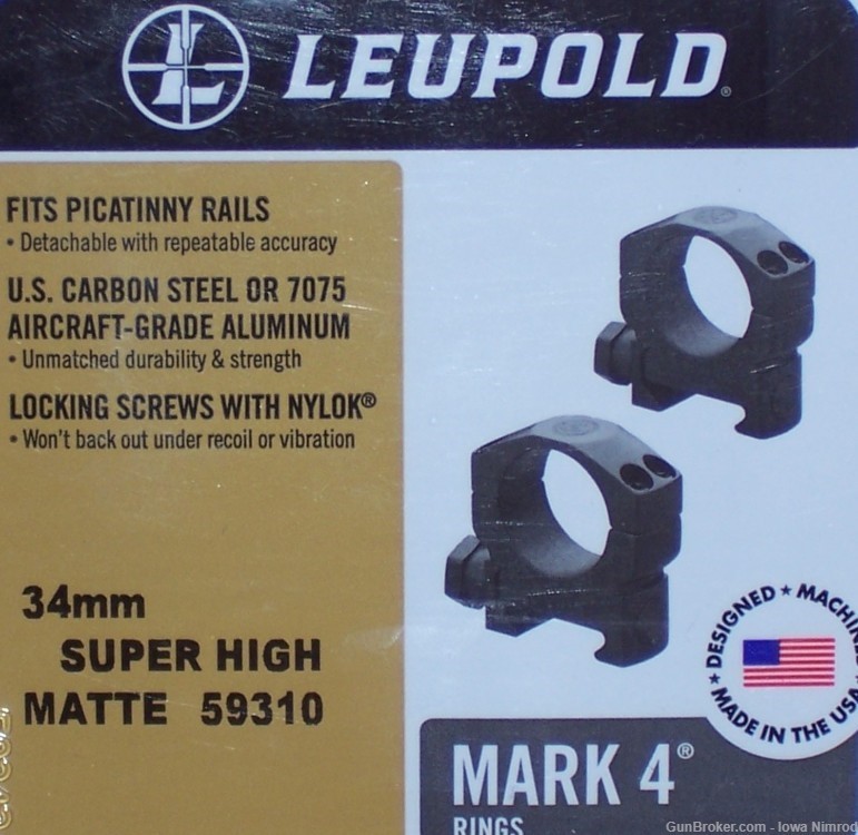 Leupold Mark 4 34mm Picatinny Scope Rings Super High Steel Matte Blk #59310-img-0