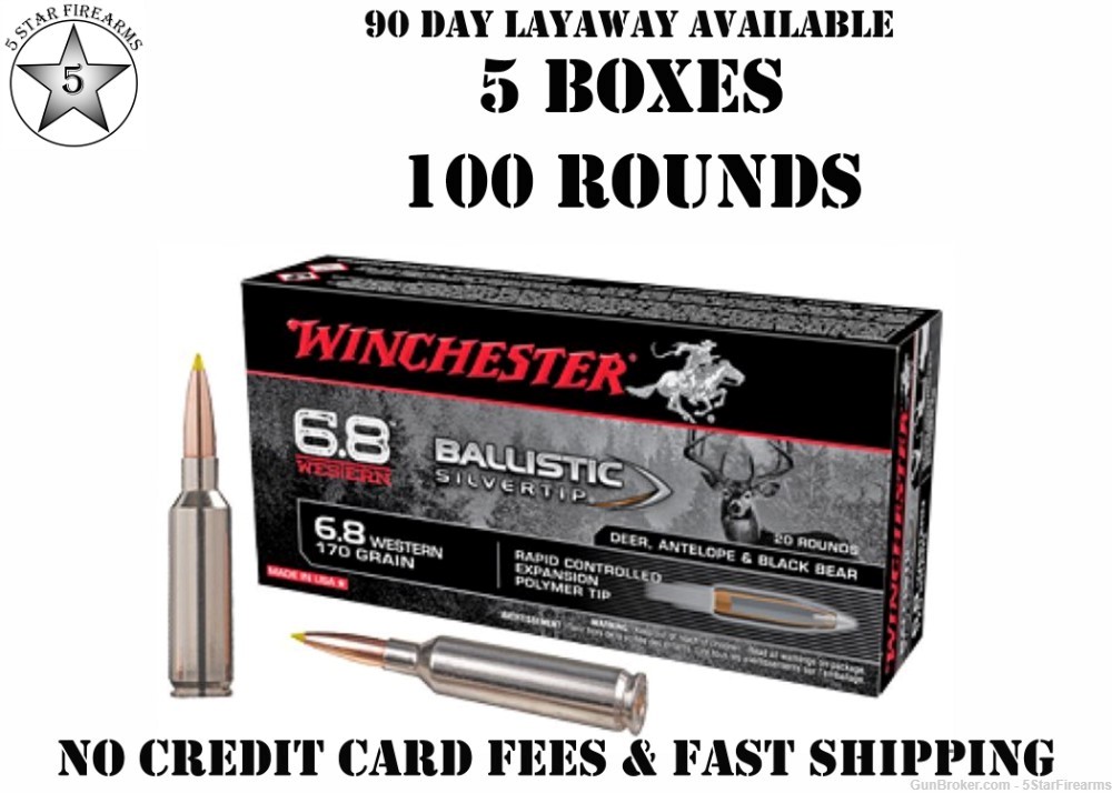 WINCHESTER 6.8 Western Ballistic Silvertip 170gr 5 boxes 100 rounds-img-0