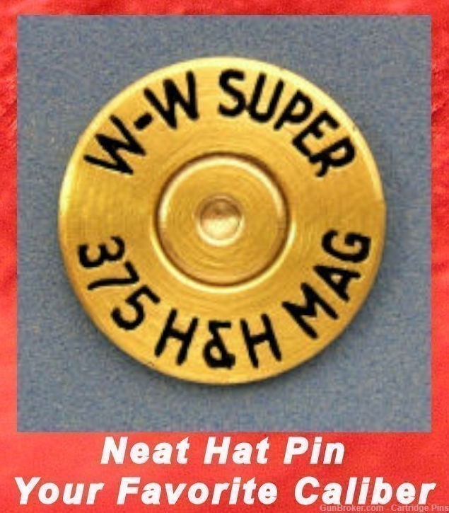 Winchester W-W SUPER 375 H&H MAGNUM Cartridge Hat Pin  Tie Tac  Ammo Bullet-img-0