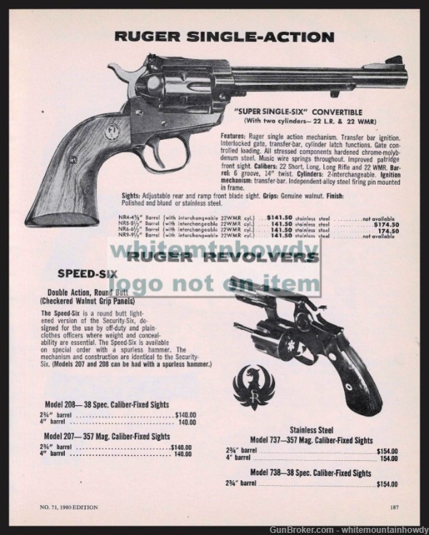 1980 RUGER Super Single-Six Convertible and Speed Six Revolver PRINT AD-img-0