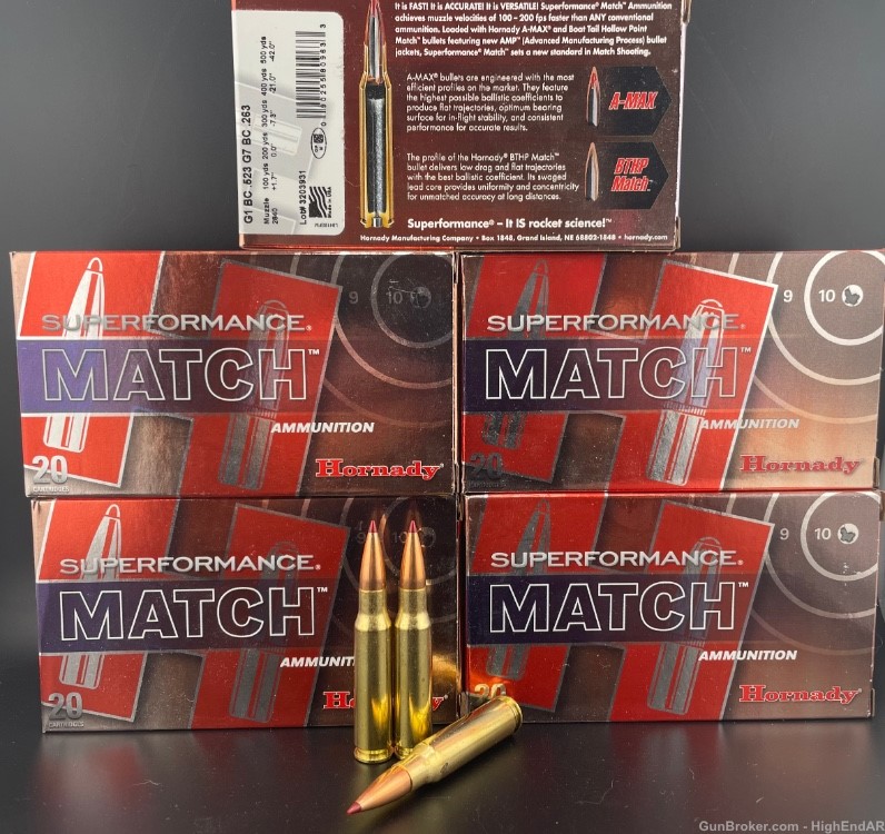 308 Win/7.62 Hornady 168gr Eld Match 5 Boxes 100 Rds Total-img-0