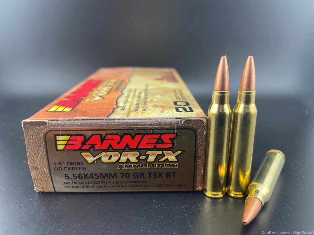 5.56/223 Rem Barnes 70gr TSX BT (1-20rd Box) Solid Copper Hollow Point-img-1