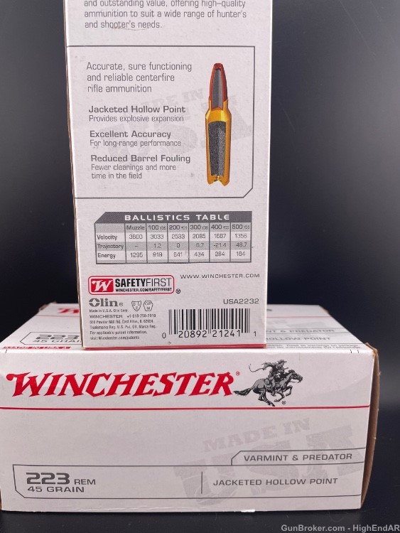 223 Rem/5.56x45mm Winchester 45gr Jacketed Hollow Point (2-40rd Boxes) -img-0