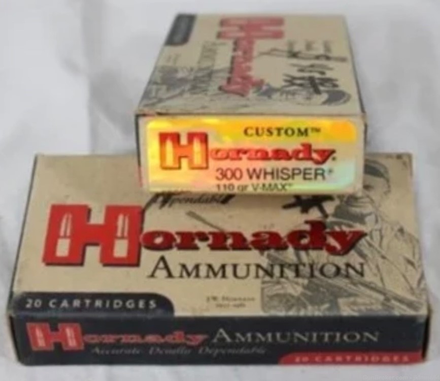 40 rounds of Hornady 300 Whisper 100 grain V-Max brass cased rifle ammo-img-0