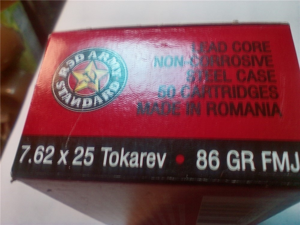 Red Army 7.62 x 25 Tokarev 86 grainFMJ ammo 50 rounds-img-2