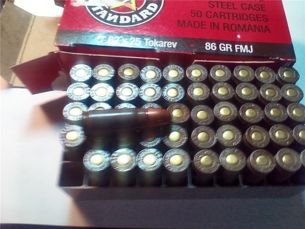 Red Army 7.62 x 25 Tokarev 86 grainFMJ ammo 50 rounds-img-0