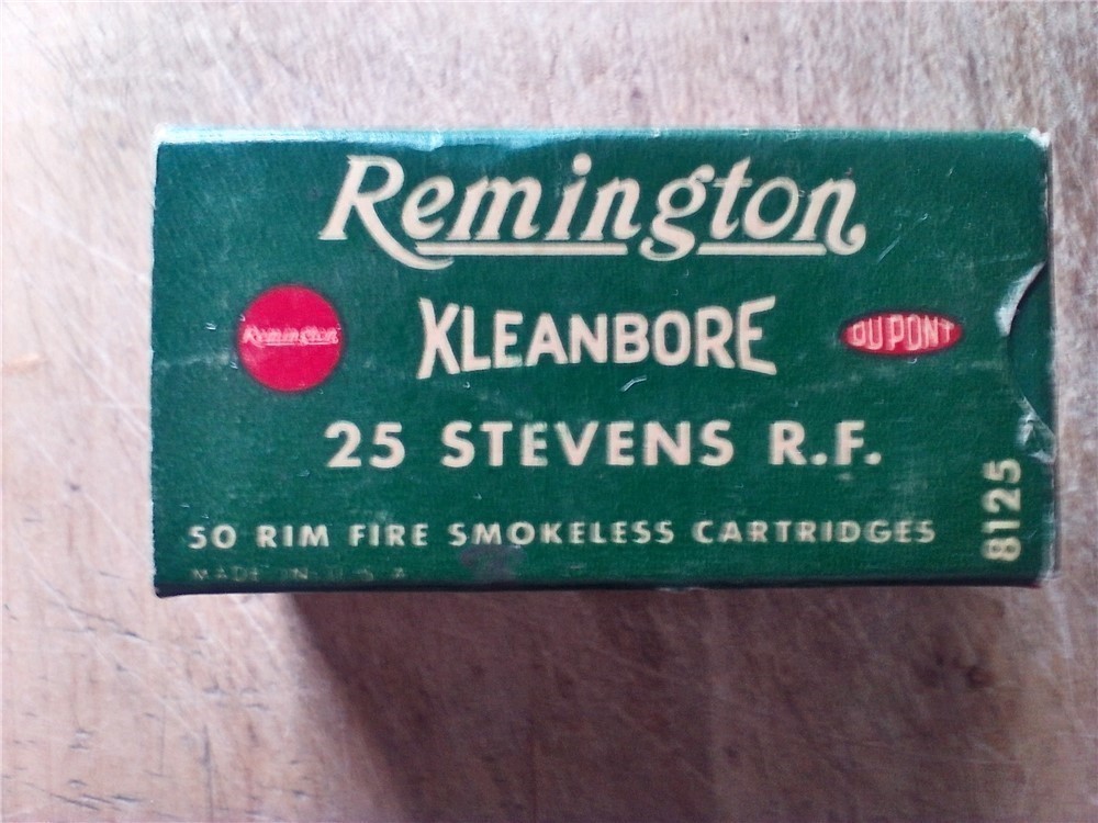 Vintage Remington Kleanbore 25 Stevens rim fire cartridges-full box-img-0