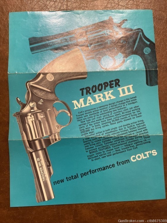 Original Colt Trooper Mark III Revolver 3, 357, 22 Flier Advertising Ad-img-0