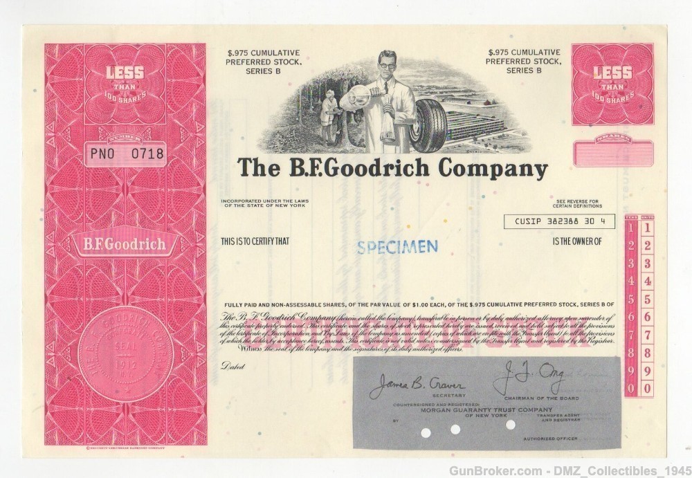 1970s BF Goodrich Company Stock Certificate Vintage Currency Money-img-0