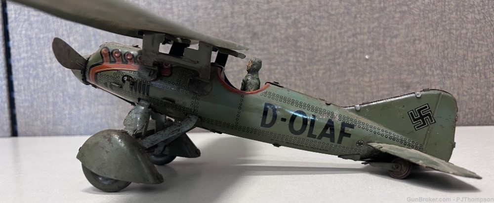 Vintage Original WW2 German Tipp Co D-OLAF Wind-Up Tin Bomber Plane -img-8