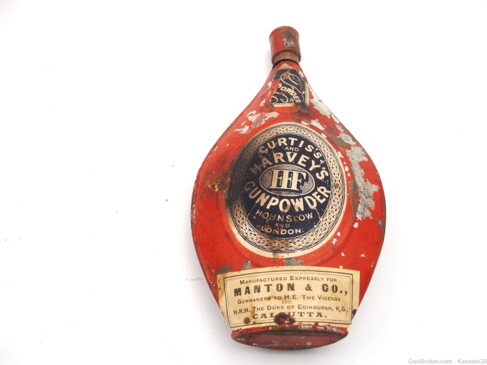 Antique Curtis's & Harvey's gunpowder tin flask 19th Calcutta London-img-0