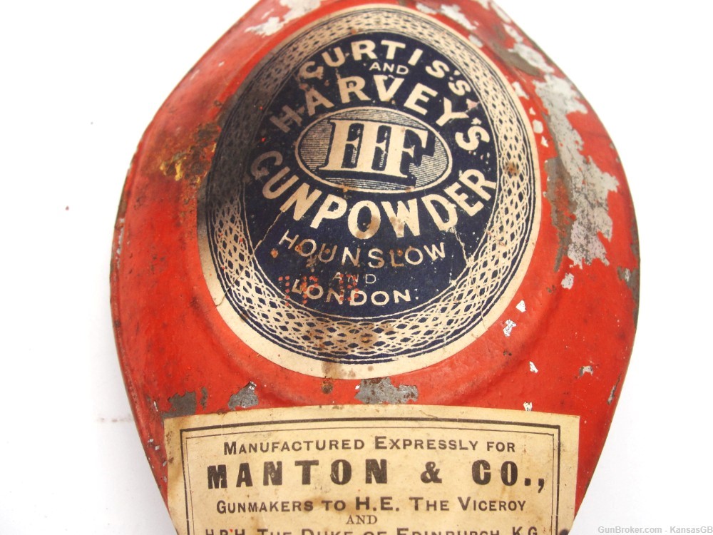 Antique Curtis's & Harvey's gunpowder tin flask 19th Calcutta London-img-1