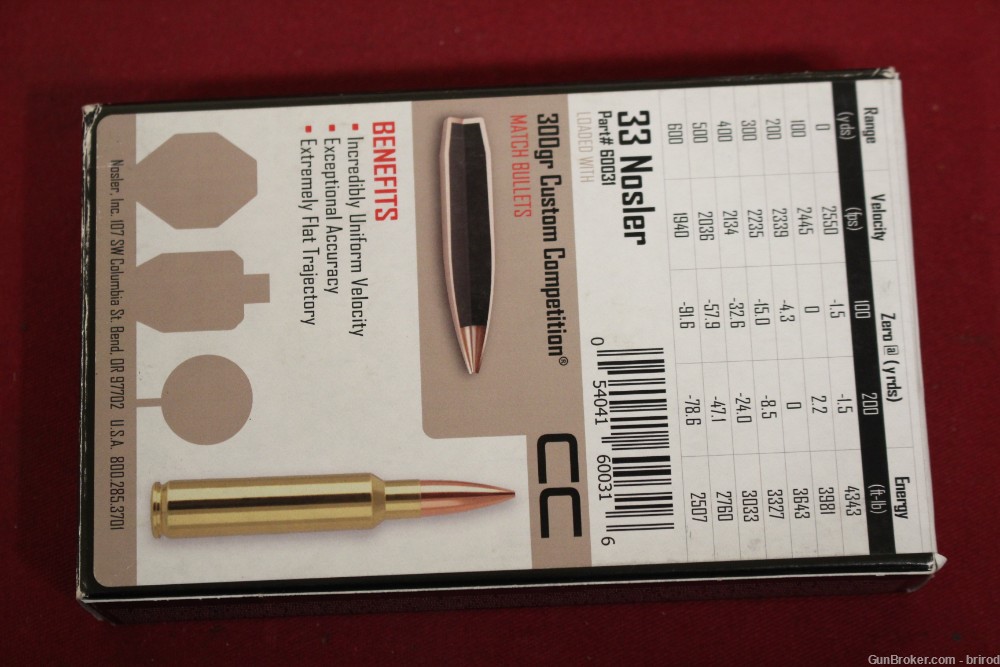 20rds 33 Nosler Match Ammo - Nosler Brand, 300gr Custom Competition Bullet-img-2