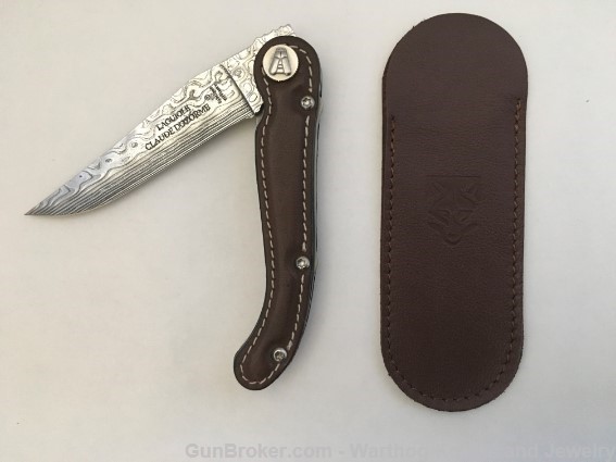 CLAUDE DOZORME Scrapper French Knife. Brown Leather.Damascus.CD8*CLOSEOUT*-img-2