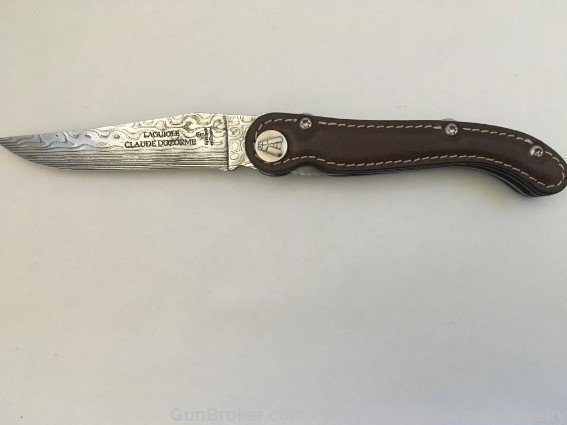 CLAUDE DOZORME Scrapper French Knife. Brown Leather.Damascus.CD8*CLOSEOUT*-img-0