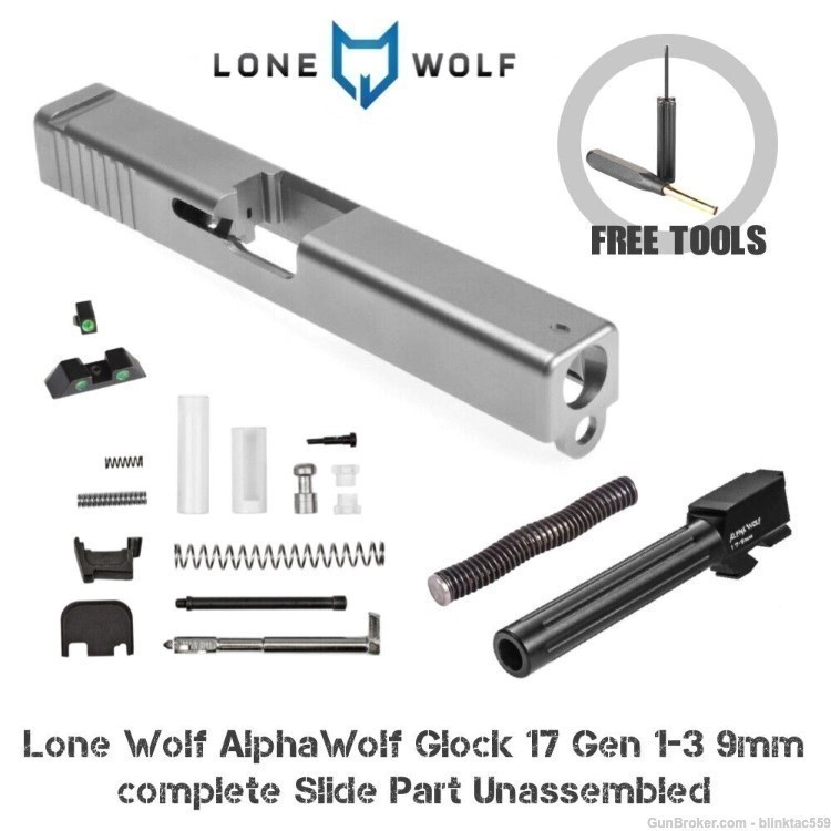 Lone Wolf AlphaWolf Glock 17 Gen 1-3 9mm complete Slide Part Unassembled-img-0