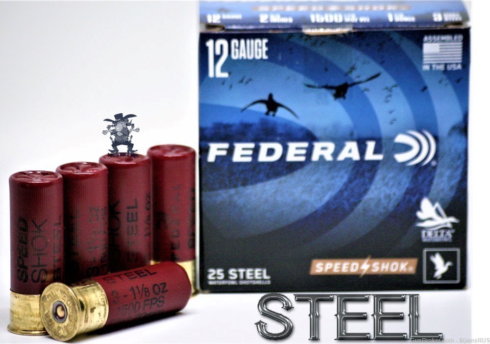 12ga FEDERAL STEEL SPEED SHOK 12 Gauge 2¾ " 1-1/8oz No.3 Shot Steel 25 Rds-img-0