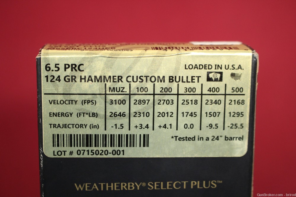 100rds Weatherby 6.5PRC Select Plus Ammo - 124gr Hammer Custom Bullet-img-2