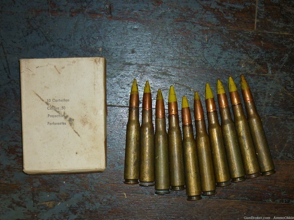 10rd - DOMINICAN - .50 BMG - AP Yellow Tip -  1950s - RARE Cold War 50 Cal -img-7