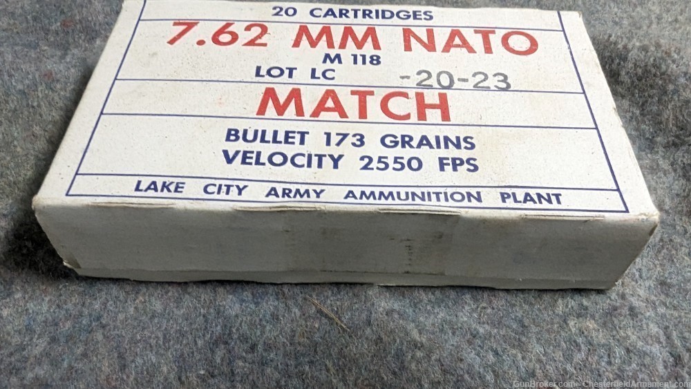 USGI Lake City M118 Match 173gr ball ammo, 20 round sealed boxes 7.62mm 308-img-1