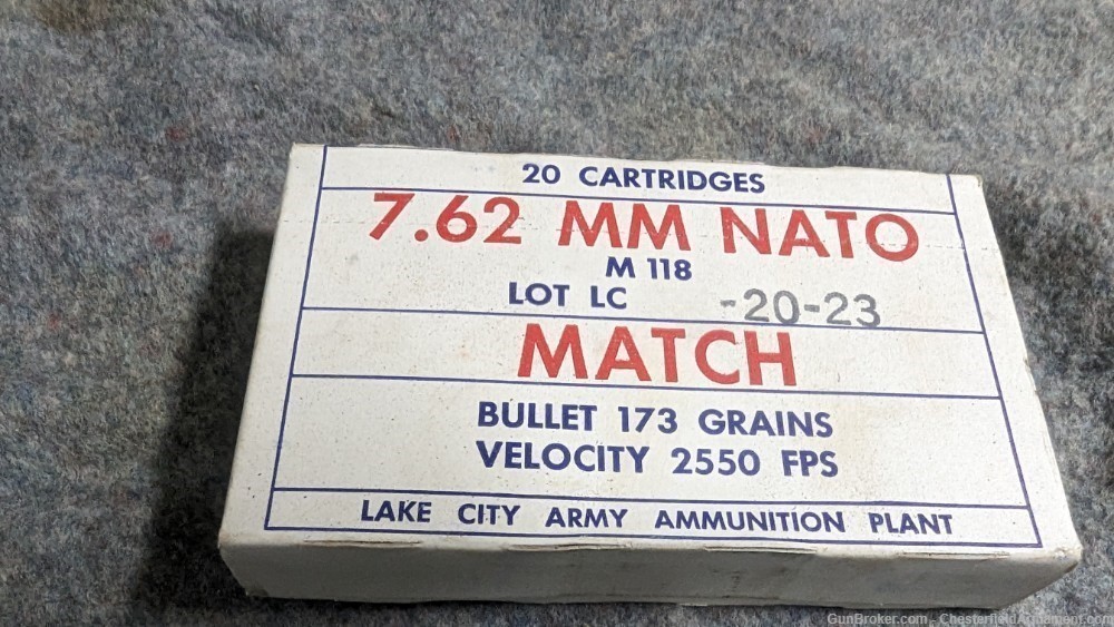 USGI Lake City M118 Match 173gr ball ammo, 20 round sealed boxes 7.62mm 308-img-0
