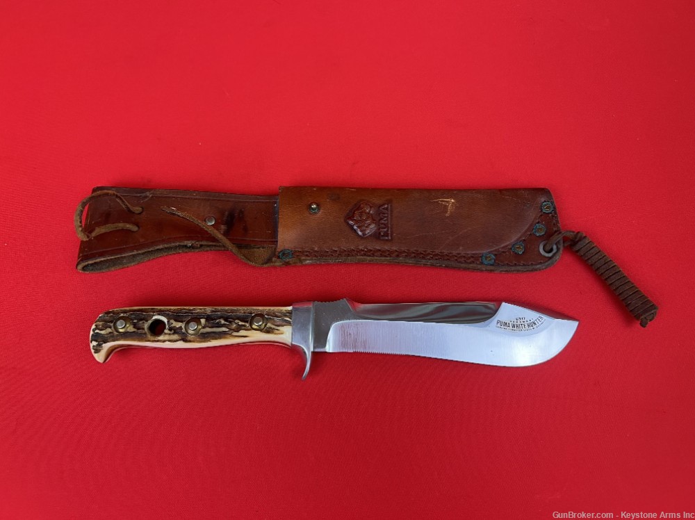 German Puma White Hunter Knife with Stag Handle-img-0
