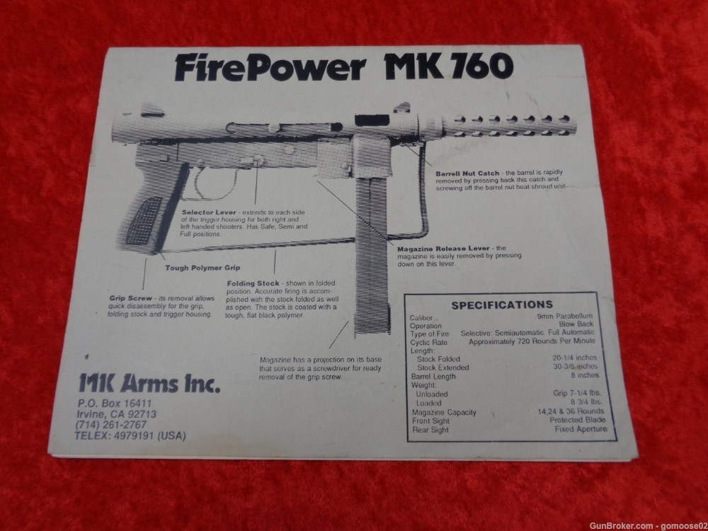 MK Arms MK760 760 9mm SMG S&W 76 Stock Magazine Machine Gun LNIB WE TRADE!-img-49