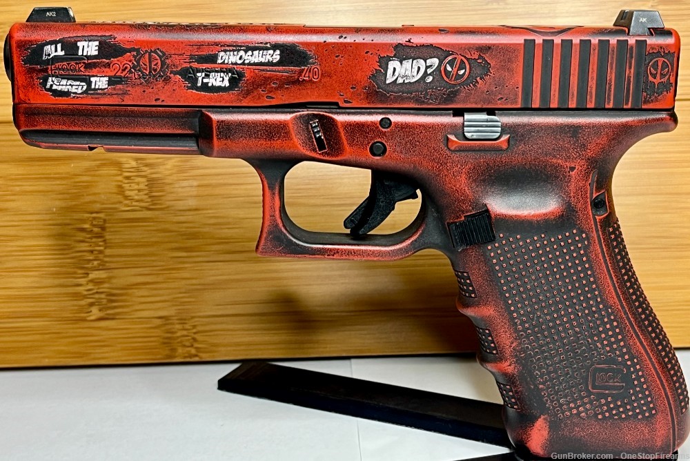 Custom Glock 22 Deadpool Battleworn Gen 4 .40 Engraved Pistol-img-0