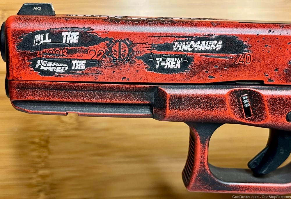 Custom Glock 22 Deadpool Battleworn Gen 4 .40 Engraved Pistol-img-2