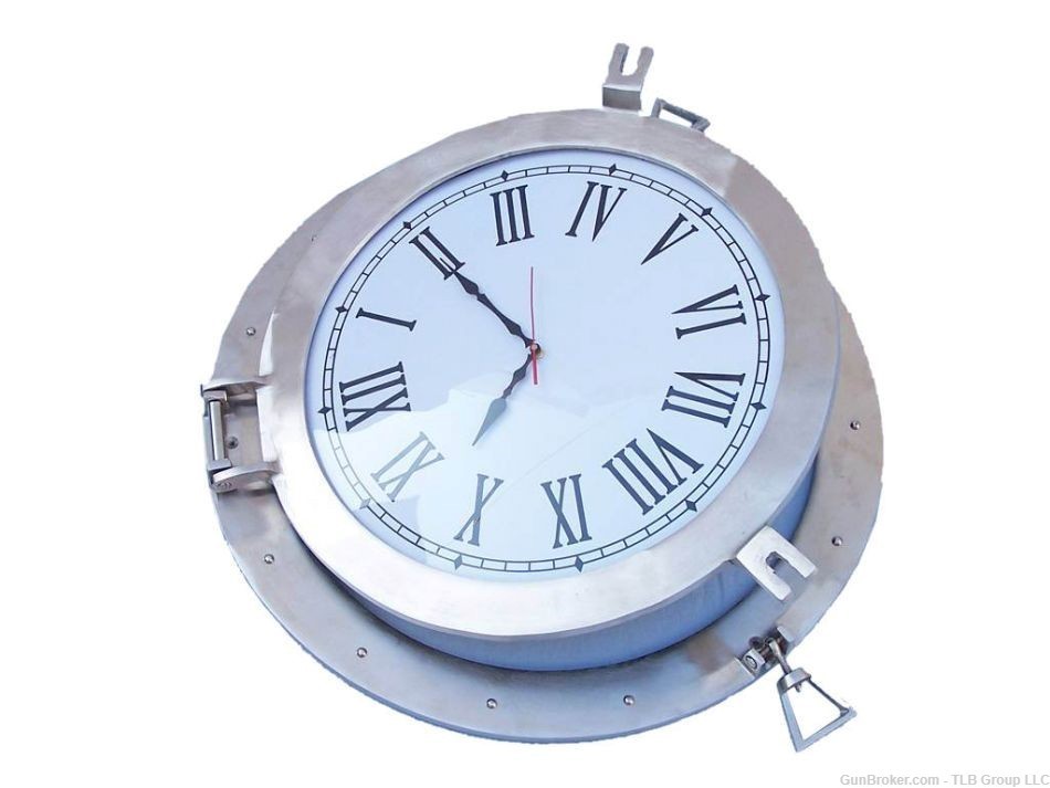 Introducing the Brushed Nickel Deluxe Class Porthole Clock 24"-img-0