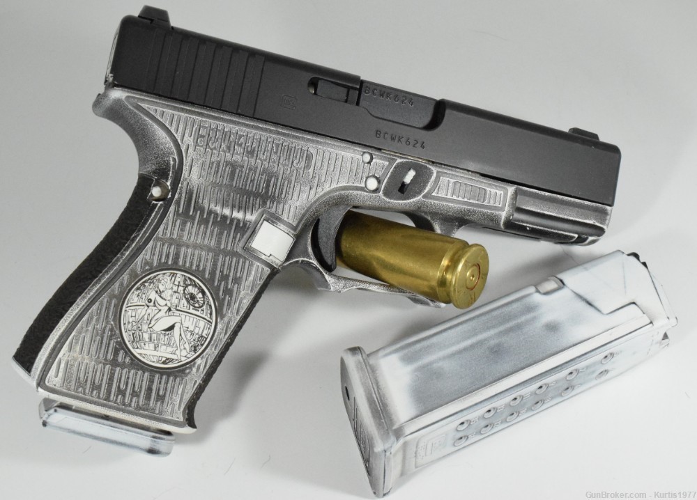 Custom Storm Trooper Glock 19 Gen 4 Laser Engraved and Cerakote Pin Up Girl-img-6
