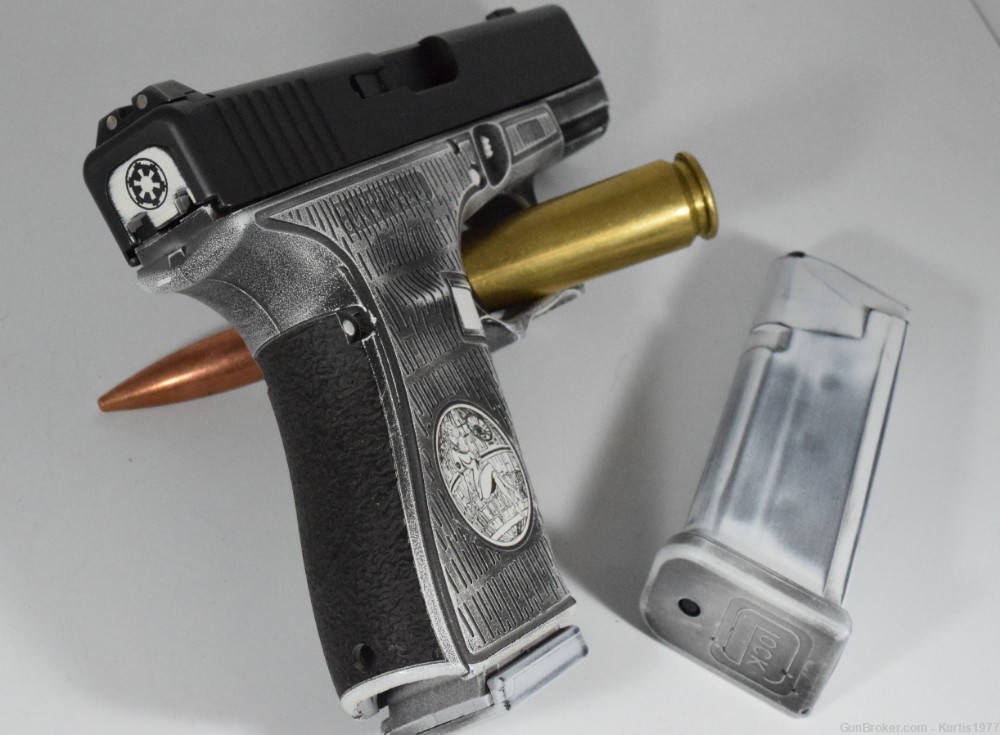 Custom Storm Trooper Glock 19 Gen 4 Laser Engraved and Cerakote Pin Up Girl-img-2