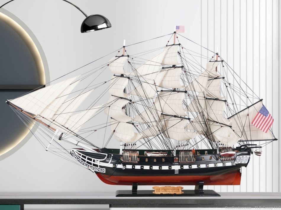 Wooden USS Constitution Tall Model Ship 50" Overall Dims: 50" L x 10" W x 3-img-0