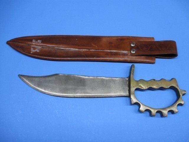 AUSTRALIAN WWII BRASS KNUCKLE KNIFE RANGER KNIFE w/ COLLINS SCABBARD-img-1