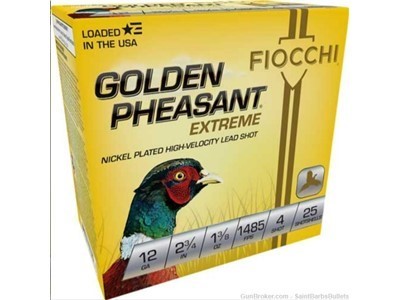 Fiocchi Golden Pheasant 12 Gauge 2.75? 1485 fps 1 3/8 oz. #4 – 25 Rounds