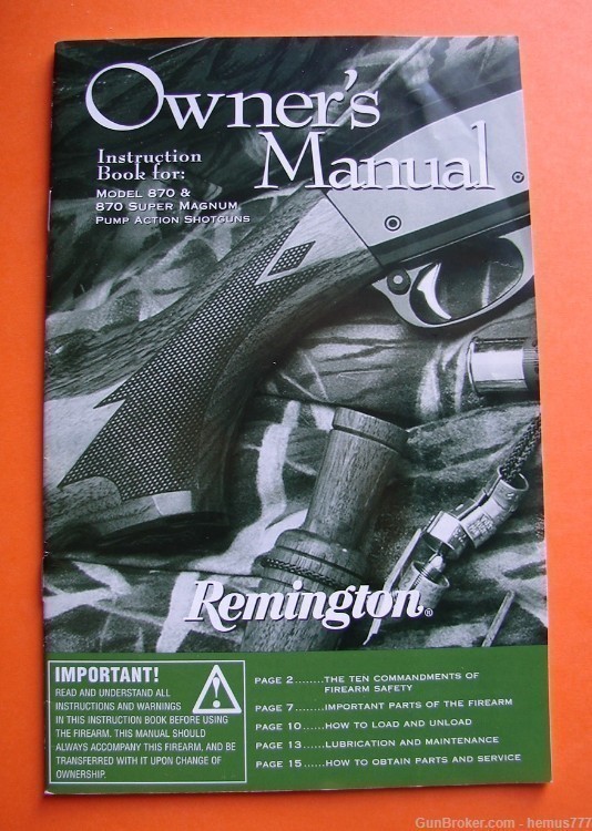 Remington 870 and 870 Super Magnum Original Manual New Registration Card-img-0