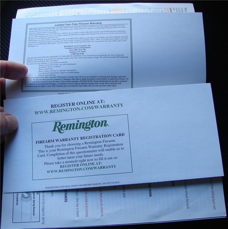 Remington 870 and 870 Super Magnum Original Manual New Registration Card-img-1