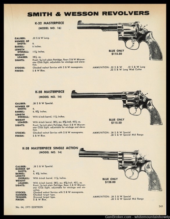 1973 SMITH & WESSON K-32 Masterpiece16 14 and 14 Single Action Revolver AD-img-0