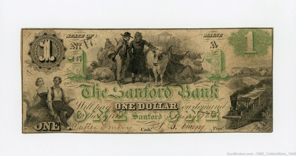 Civil War $1 Maine Bank Note Antique Currency Money-img-0