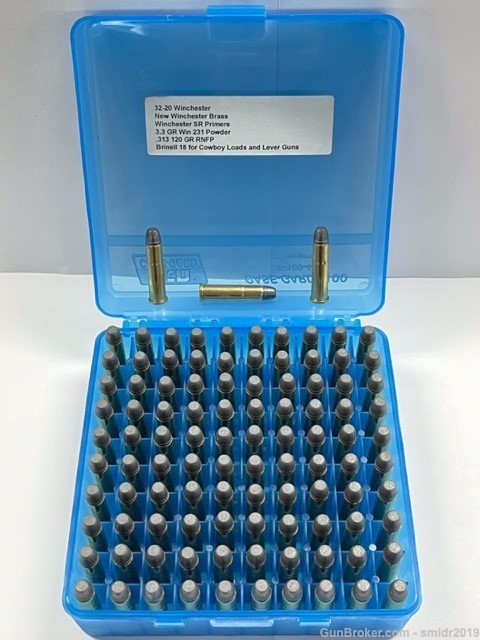 New! 100 Rnds 32-20 WIN. 120gr RNFP Precision Hand-Loaded + Free MTM Case!-img-0