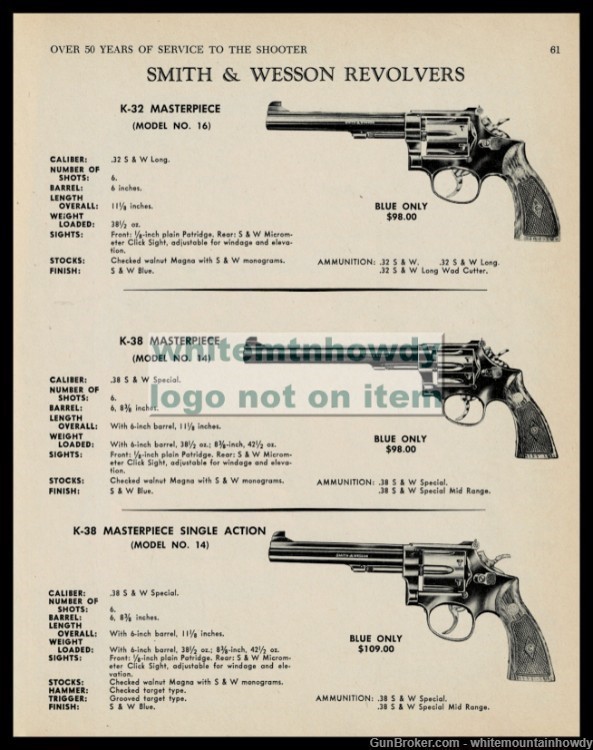 1969 SMITH & WESSON K-32 16, K-38 14 Revolver AD-img-0