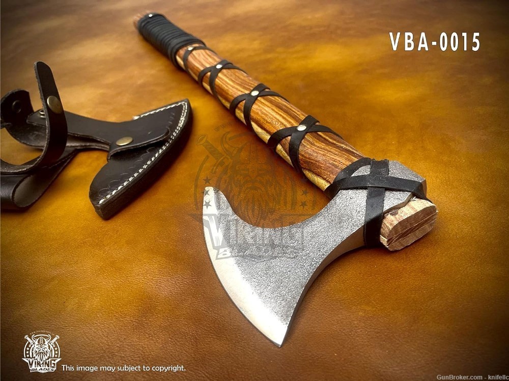 Handmade Carbon Steel Viking Axe Hunting Knife, Hatchet with Leather Sheath-img-1