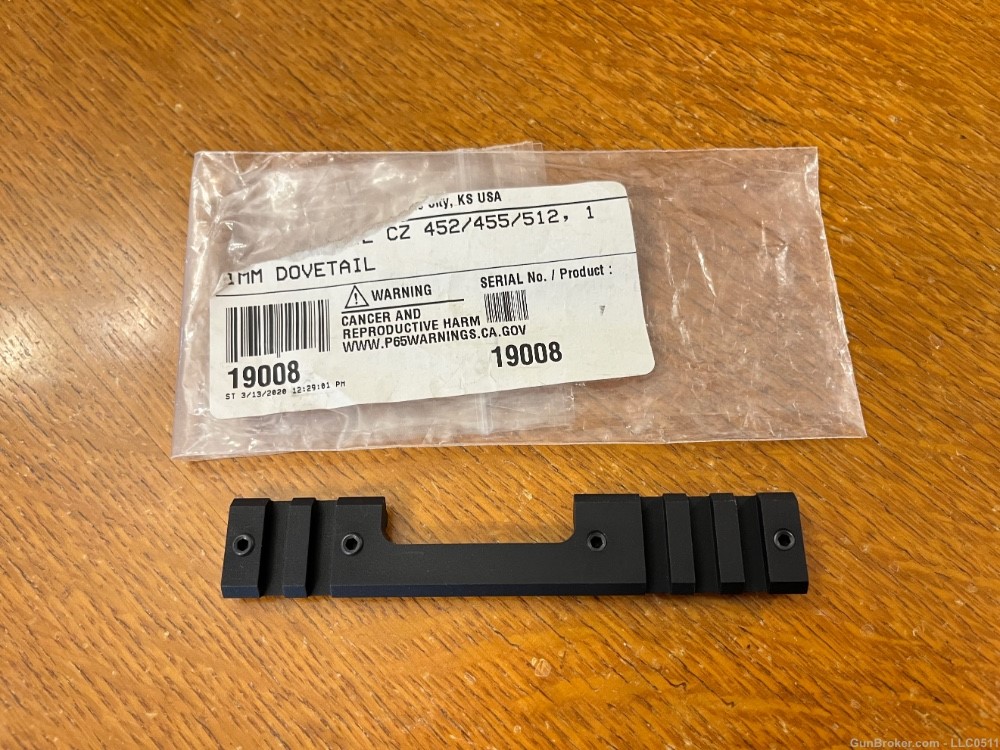 CZ 452 455 512 Adapter Rail 11mm Dovetail to Weaver Picatinny # 19008-img-0