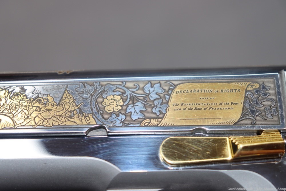 Colt 1911 Pistol LOST STATE OF FRANKLIN Gold Engraved 45ACP Stainless 45 SA-img-33