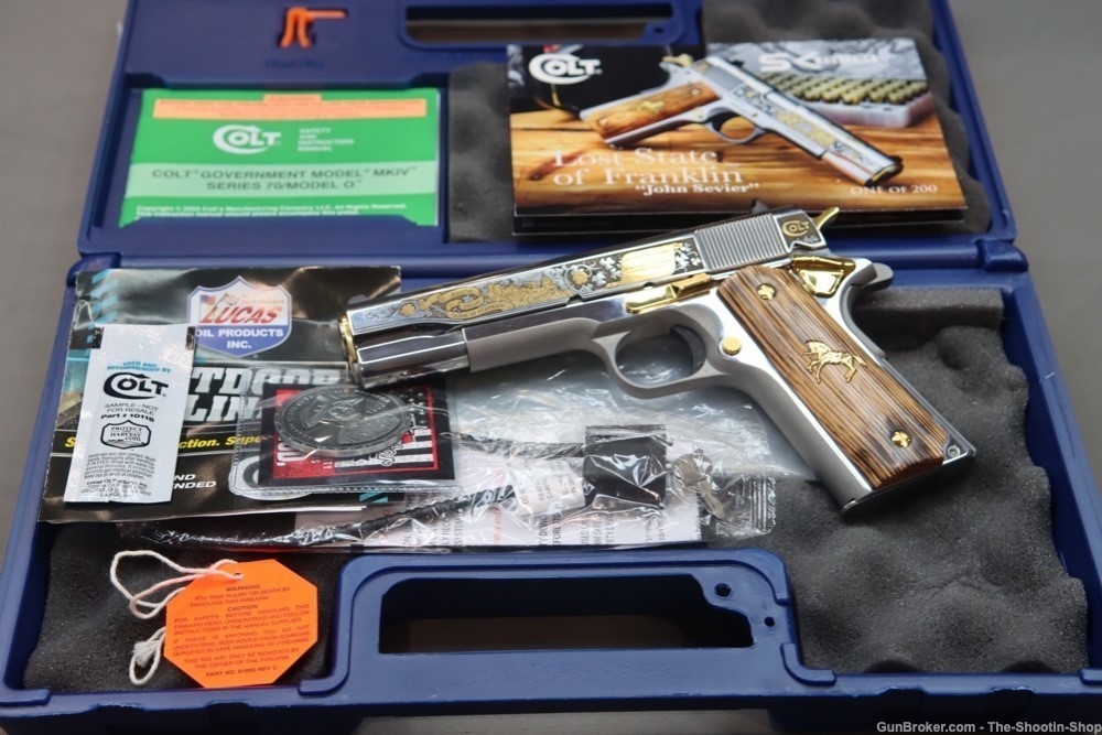 Colt 1911 Pistol LOST STATE OF FRANKLIN Gold Engraved 45ACP Stainless 45 SA-img-1