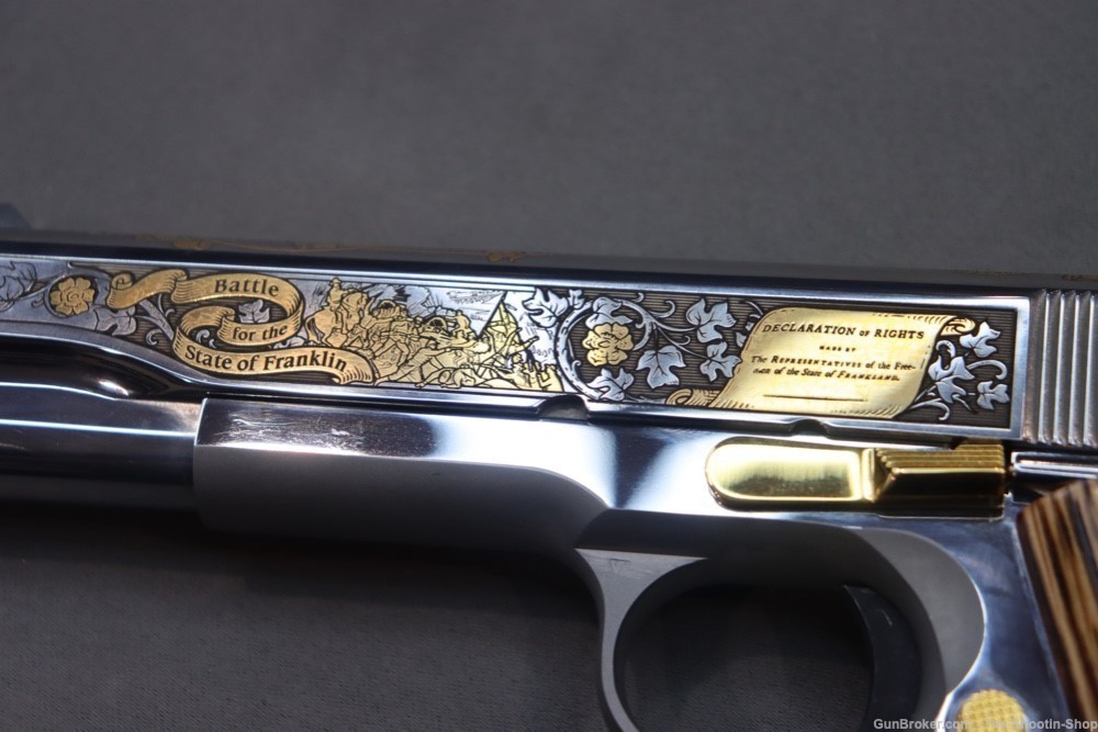 Colt 1911 Pistol LOST STATE OF FRANKLIN Gold Engraved 45ACP Stainless 45 SA-img-5